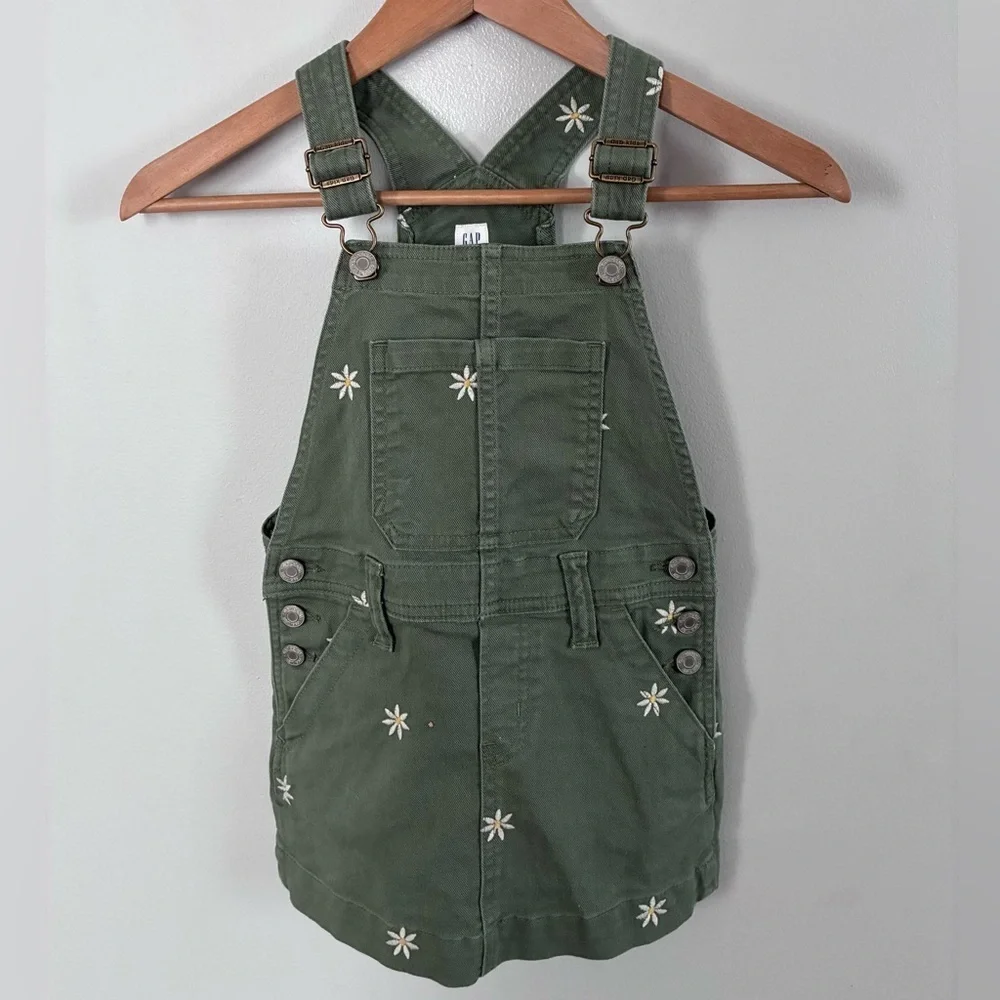 Gap Green Overalls with Floral Embroidery Sz Xsmall